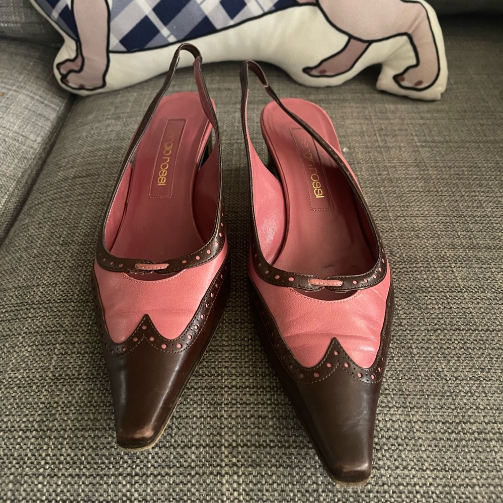 Sergio Rossi Oxford style leather slingback heels